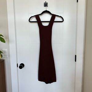 Chocolate brow, open back -white fox dress